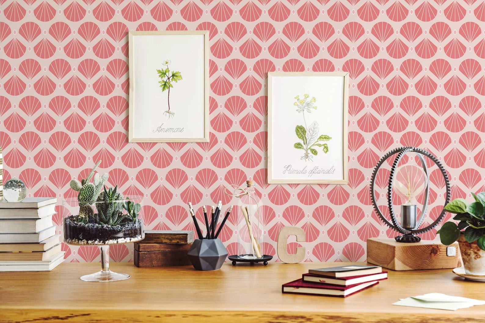 Pink shell retro removable wallpaper