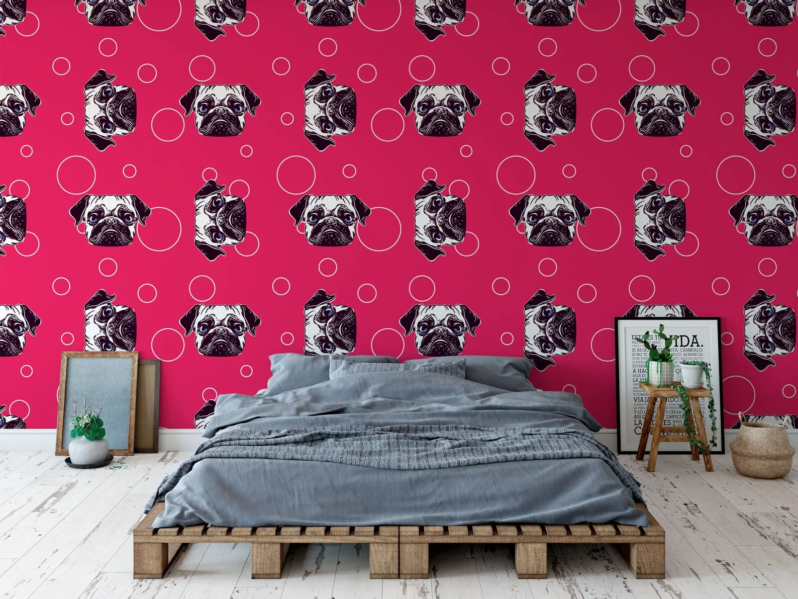 Funny Pug Life Peel and stick Wallpaper