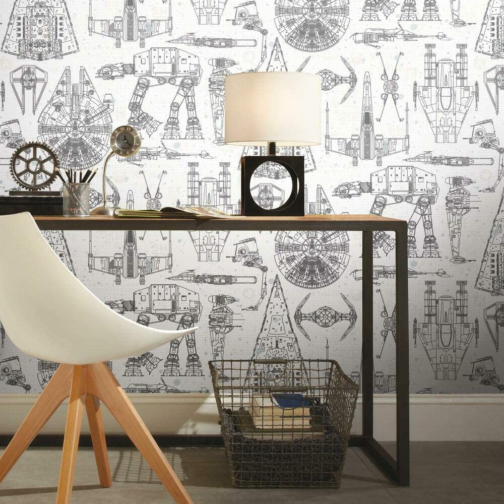 RoomMates RMK11036WP Star Wars Blueprint Black & White Peel and Stick Wallpaper