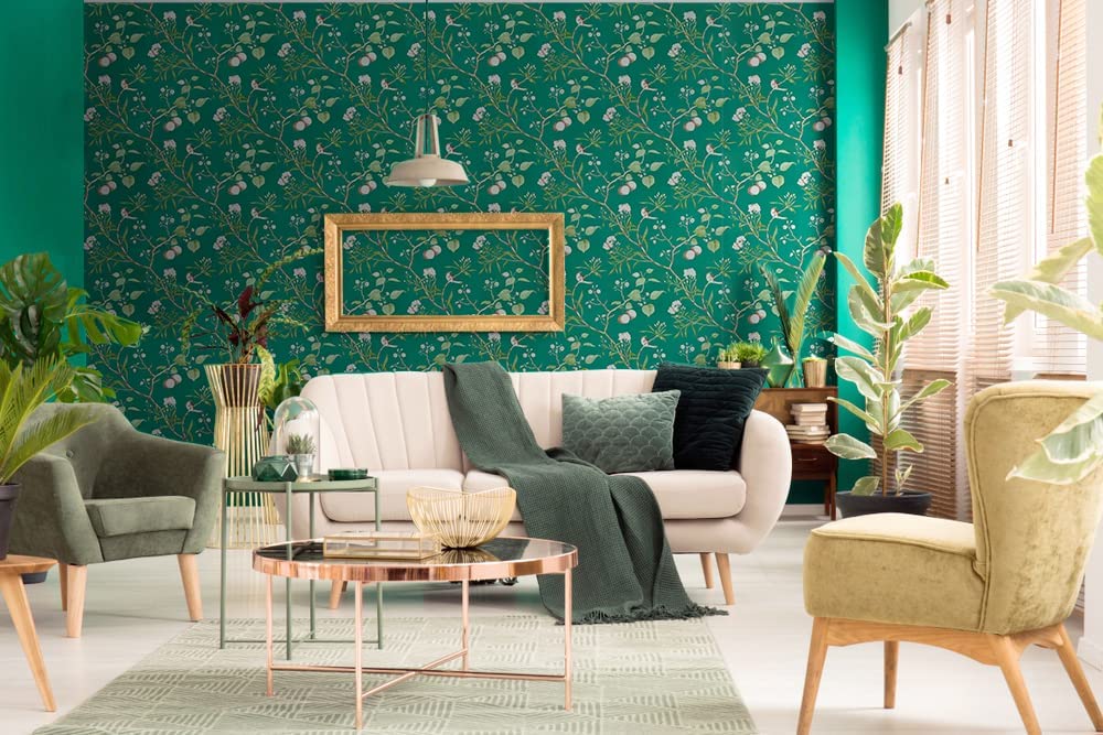 Retro Green Floral Peel and Stick Wallpaper