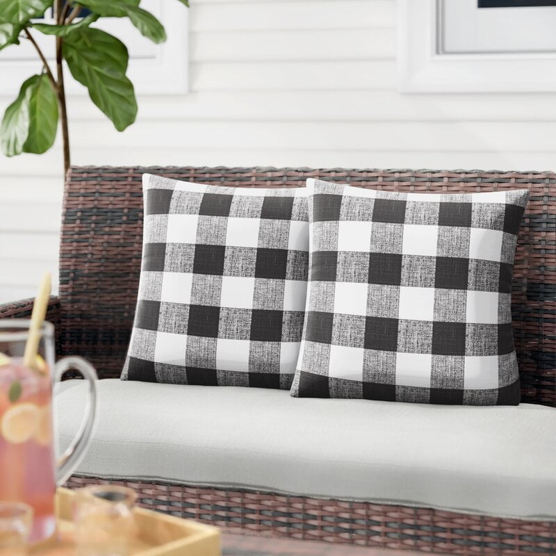black and white outdoor pillows - Ajias Buffalo Outdoor Square Pillow Cover & Insert (Set of 2)