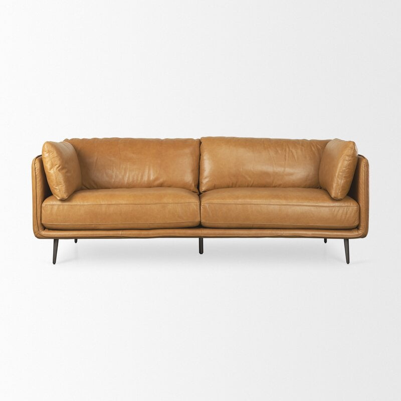 Alecsandru 89.4'' Genuine Leather Round Arm Sofa