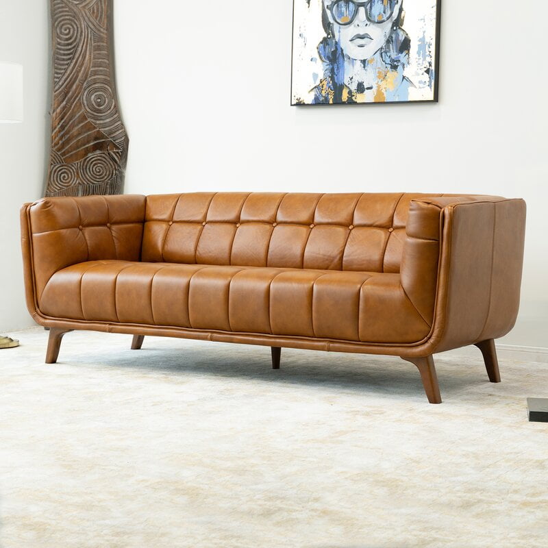 Ardrie 82.5'' Genuine Leather Flared Arm Sofa