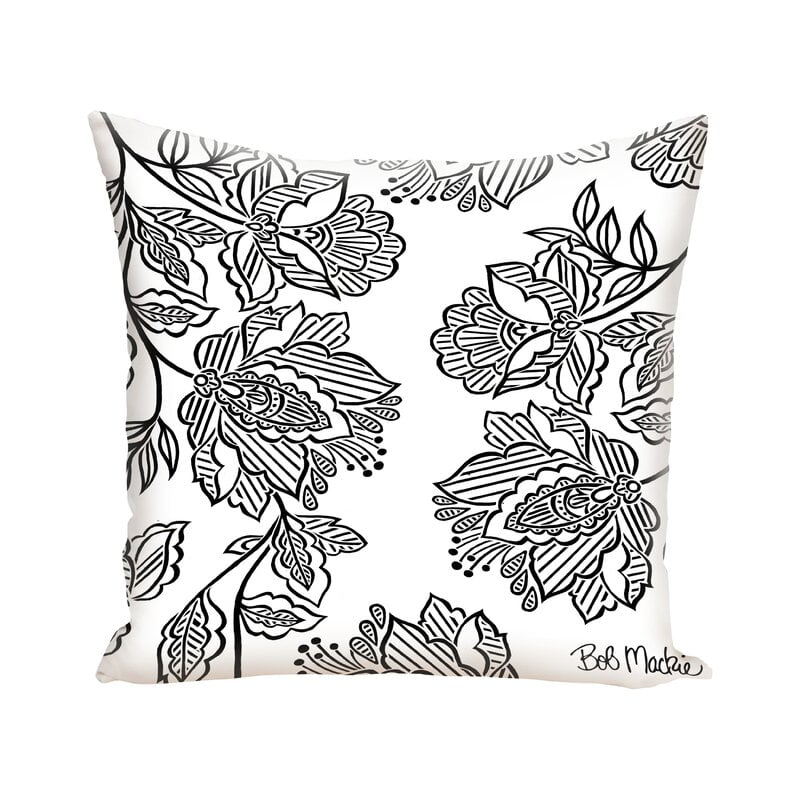 black and white floral pillow - Striped Flowers Floral Pillow