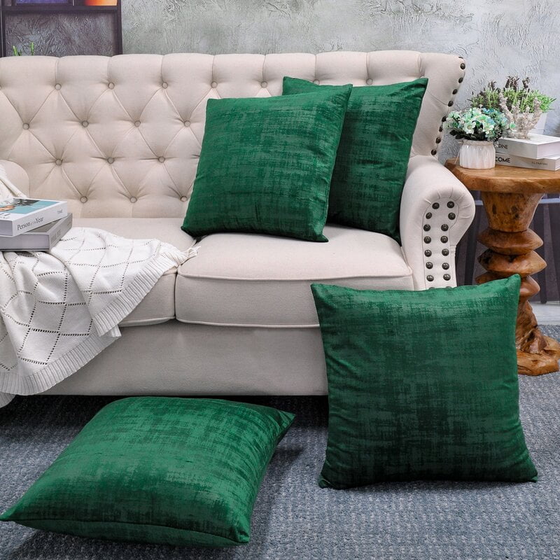 Green Pillow - Larosa Textured Square Velvet Pillow Cover (Set of 4)