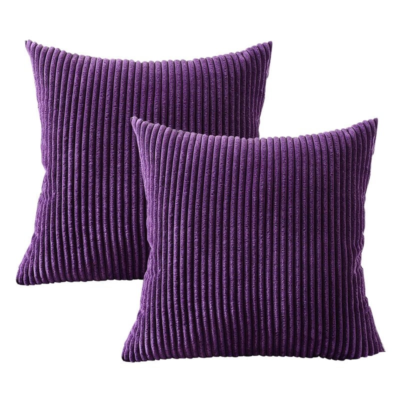 Purple Pillow - Striped Square Throw Pillow Covers
