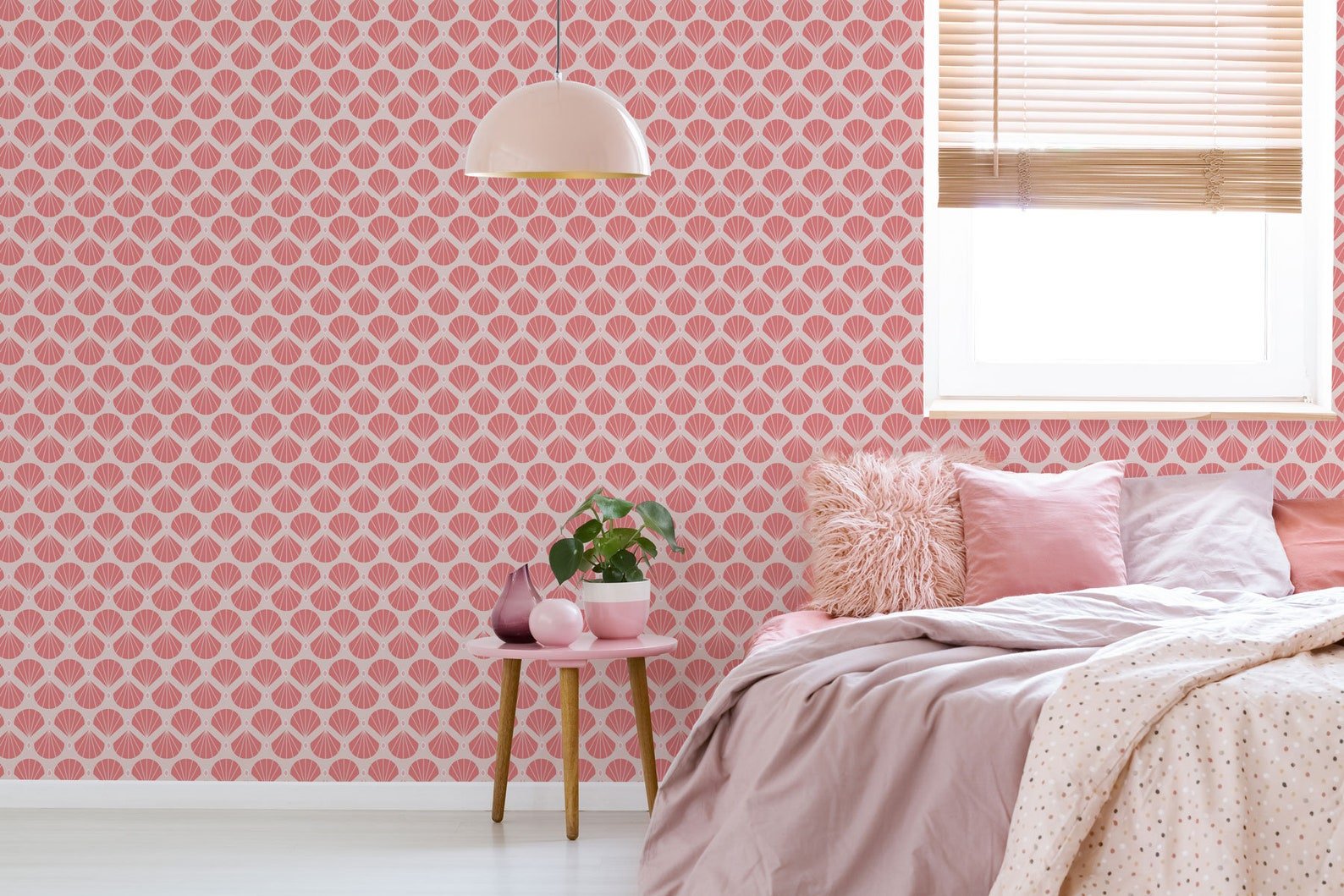 Wallpapers - Pink shell retro removable wallpaper