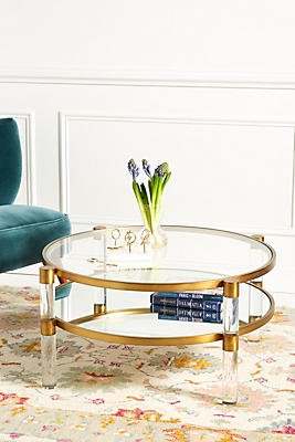 Oscarine Lucite Round Mirrored Coffee Table