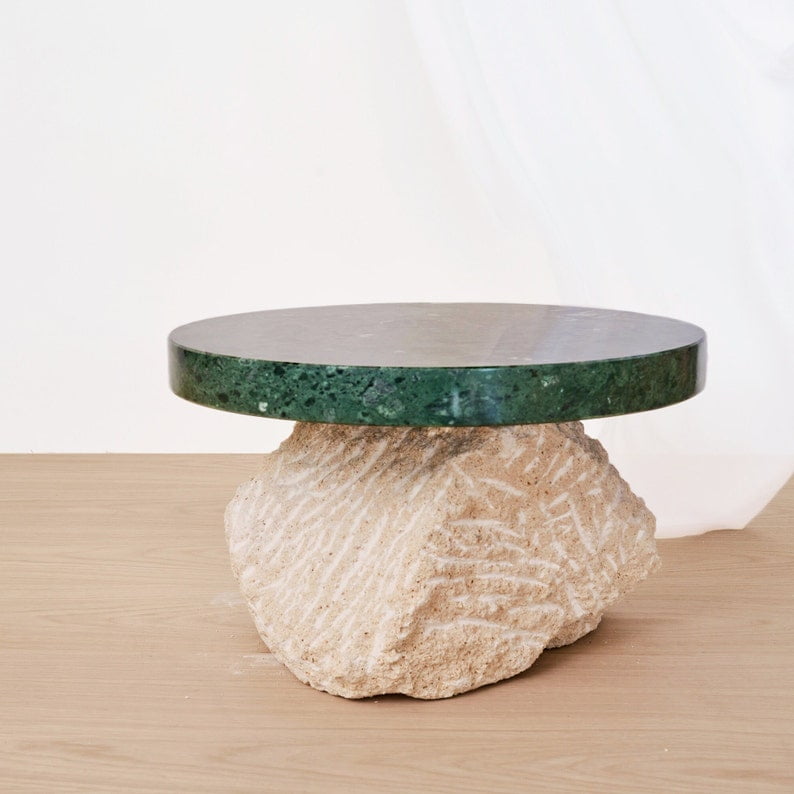GREEN MARBLE TABLE, Round Coffee Table, Granite Coffee Table, Personalized Coffee Table Décor, Outdoor Coffee Table, Mid Century Table