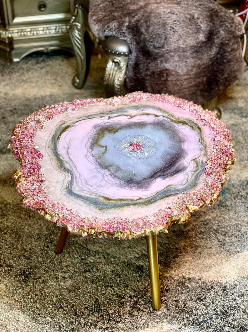 Hand Painted pink Geode Wall art/ coffee Table. Modern Furniture Decor Side Table for Living Room and Office- This item is SOLD